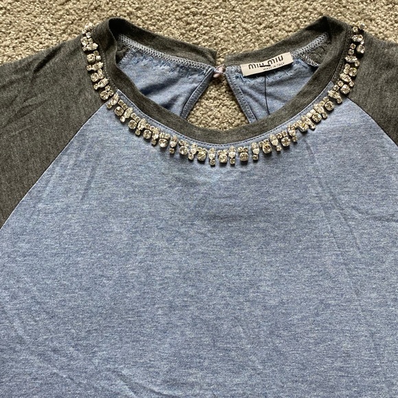 Miu Miu Crew Neck T Shirt w/ Neck Crystals - Picture 8 of 9